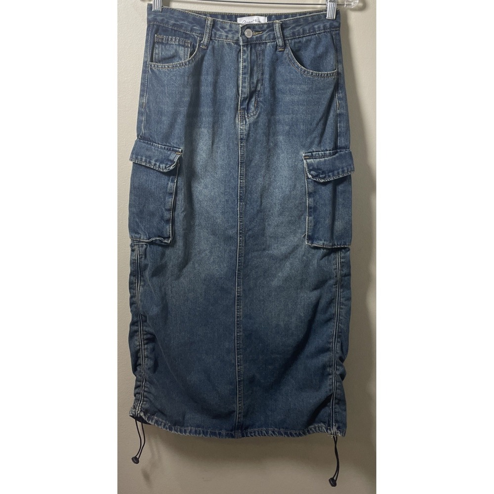 Angel Kiss Vintage Retro Denim Cargo Maxi Skirt‎ Women's Size 5 Y2K